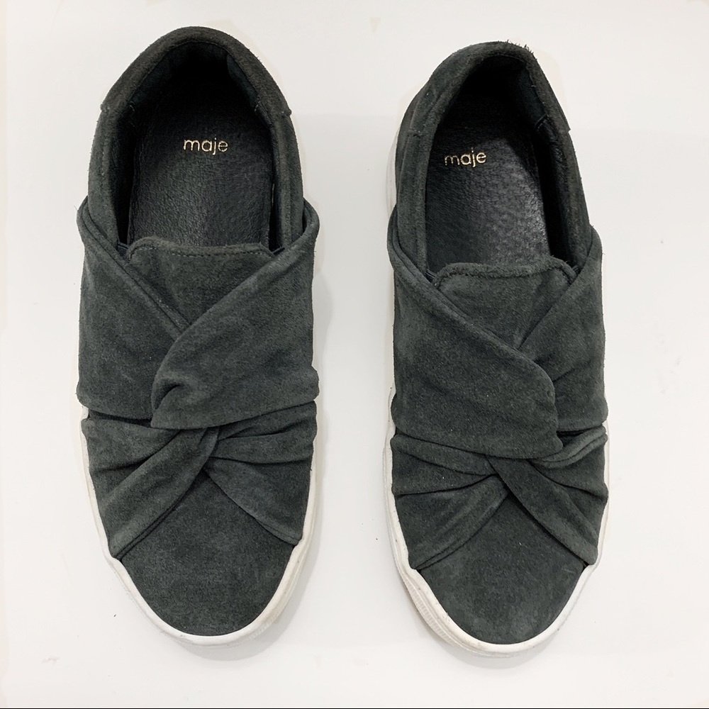 MAJE Knotted Gray Suede Platform High Top Sneakers